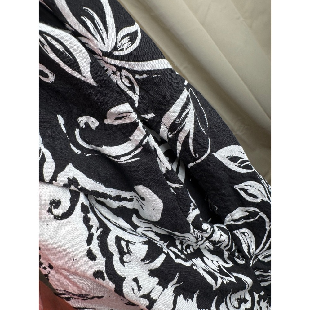 Ellen Tracy Black White Floral Paisley Maxi Dress L – Puff Sleeve Smocked Waist - Picture 4 of 8